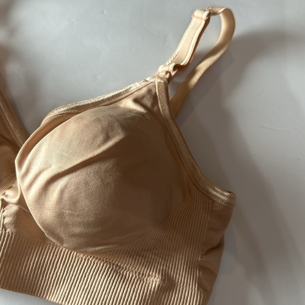 Women’s Nursing Bra Maternity Small Removable Pads Stretch Wireless Beige 1452 - Picture 3 of 11